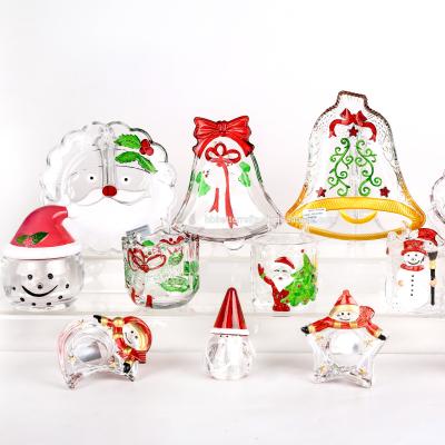 China Home Wholesale Colorful Snowman Charger Series Christmas Decoration Glass Jar Small Candle Holder Glass BR Bell Dish Series for sale