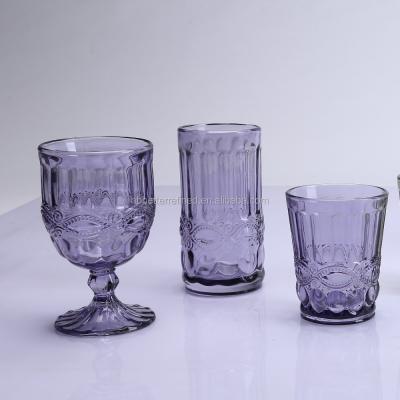 China Vintage Hand Pressed Etched Solid Colored Wine Glass Goblets for sale