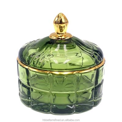 China Hot Selling Green Colored Luxury Home Decoration Candle Glass Jars 10oz for sale