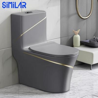 China Dual-Flush SIMILAR Ceramic Commode Set Bowl Gray Gold Black Color One Piece Wc Toilet for sale