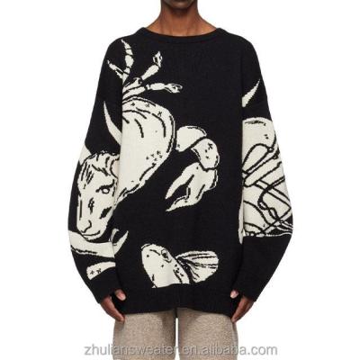 China Anti-wrinkle Heavy Weight Oversize Pullover Crew Neck Jumper Jacquard Knitted Sweater OEM Design Sweater For Men for sale