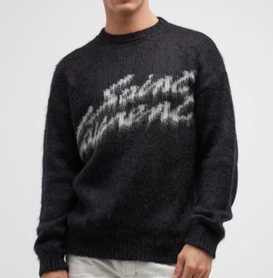 China Anti-wrinkle Custom Winter Fashion Warm Sweater Furry Knit Pullover Mohair Blend Logo Sweater Men's Crew Neck Mohair Sweater for sale