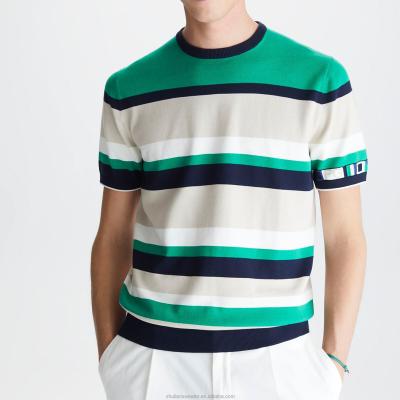 China Anti-wrinkle Custom Summer Fashion Casual Knit T-Shirt Striped Cotton Knit Multicolor Men's Sports Knit Shirt for sale