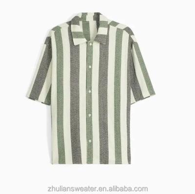 China Breathable Custom Summer Casual Rustic Striped Short Sleeve Shirt Men's Knit Cardigan for sale