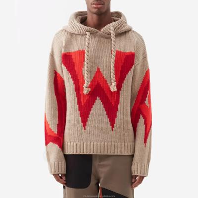 China Anti-wrinkle Custom New Fashion Cashmere Wool Knitted  Pullover Hoodie Cotton Knit Men's Jacquard Sweater for sale