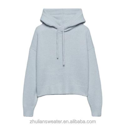 China Anti-wrinkle Custom Fashion Plain Knit Long Sleeve Cashmere Hoodie Women's Cashmere Sweater for sale