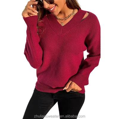 China Anti-wrinkle Custom Women's Loose Casual Strapless Knit Pullover Spring and Autumn High Quality V-Neck Solid Color Ladies Sweater for sale