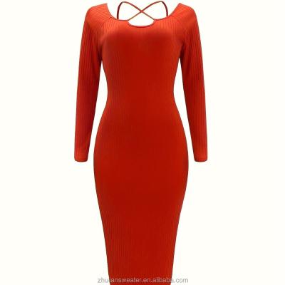 China Anti-Static Custom Fashion Casual Long Sleeve Hollow Half Bodycon Dresses New Women's Dresses for sale