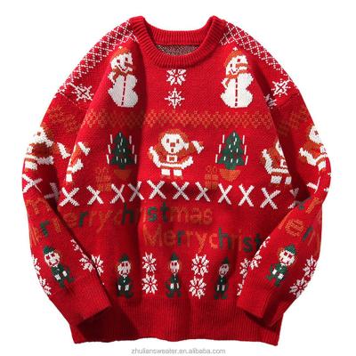 China Anti-wrinkle Custom Christmas Snowman Trees Jacquard Knit Crew Neck Pullover Sweater for sale