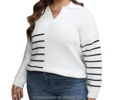 China Anti-wrinkle Custom Striped V-neck Autumn and Winter Pullover Sweatshirt Women's Sweatshirt Loose Casual Warm Sweater Fashion Top for sale