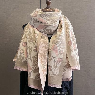 China Long Custom Elegant Floral Jacquard Scarf Elegant Reversible Tassel Shawl Vintage Cold Proof Large Scarf Womens Scarf for sale