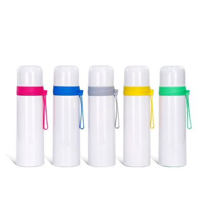 China Travel Agency Promotion 500ML Colorful Silicone Transfer Thermos Bottle White DIY Portable Thermal Thermos Water Bottle for sale