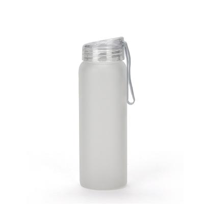 China Recyclable Custom Glass Carafe 500ML Heat Transfer Glass Bottle Cup Frosted White Coated Glass Water Bottle With Lid for sale