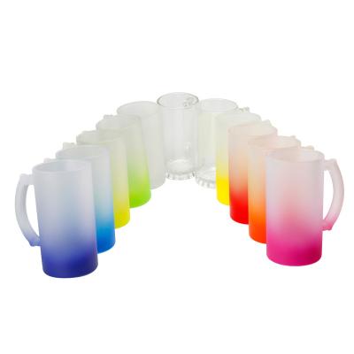 China Viable Wholesale Gradient Color Frosted Sublimation Mugs Large Capacity 16oz Glass Beer Mug for sale