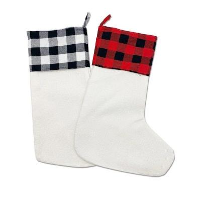 China Blank Canvas Wholesale Sublimation Christmas Stockings Christmas Stocking Plaid Christmas Canvas Stockings for sale