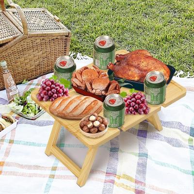 China Easy Carry Bamboo Cheese Tray Portable Wine Picnic Outdoor Large Folding Snack Table for sale