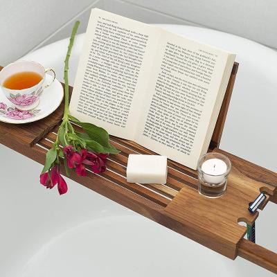 China Multi-function Bathroom Bath Tub Holder Bubble Bath Rack Tub Shelf Bathtub Holder Minimalist Telescopic Non-slip Wine Rack for sale