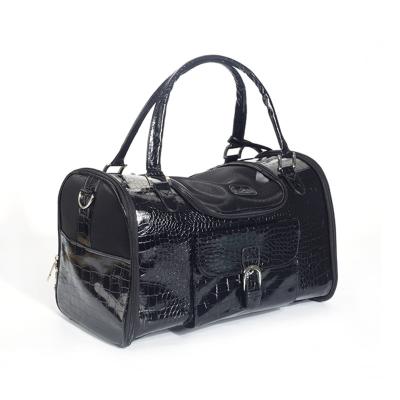 China High Quality Breathable Leather Large Capacity Classic Fashion Black Shiny PU Pet Bag For Cats And Dogs for sale