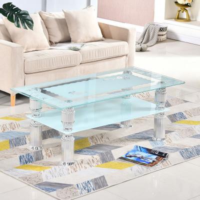 China Factory direct sales modern light up coffee table luxury glass Double-layer rectangular household coffee table for sale