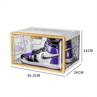 China Factory Stepped Side Opener Shoe Storage Box Magnetic Dustproof Design Acrylic Shoe Box For Nike Shoes 21*26*36.3cm for sale