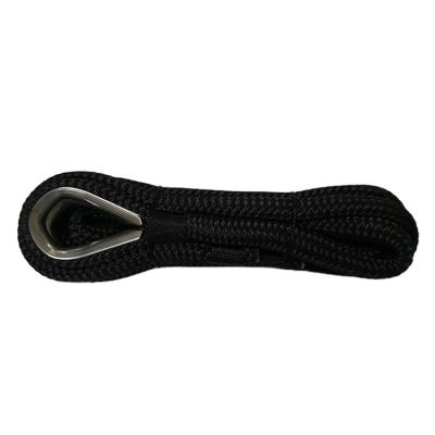 China Long Life Span Competitive Price Towing Rope 12mm*1.5m Black Polyester Nylon Double Braided Rope With SS Ring For Ships for sale