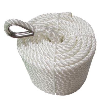 China Competitive Price 10mm*30.5m High Strength White Polyester Twisted Tow Rope With SS Ring For Marine Boat Yacht for sale