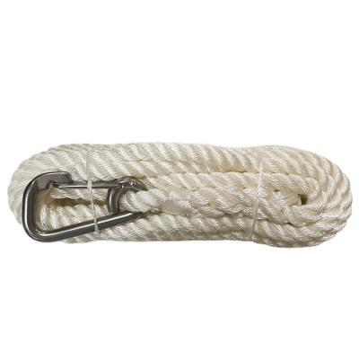 China High Wear Resistance Competitive Price 12mm*10m White Polyester Twisted Tow Rope With SS Spring Hook For Marine Boat Yacht for sale