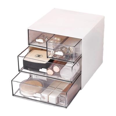 China Hot Selling Viable Three Layer Makeup Organizer Plastic Multifunctional Cosmetic Storage Box for sale