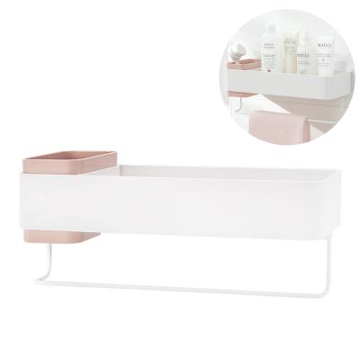 China Factory Direct Punch Free Wall Mounted Storage Box Bathroom Plastic Storage Rack for sale