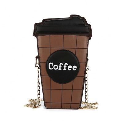 China PORTABLE Unique PU Leather Coffee Cup Shape Purse Holders With Chains Women Shoulder Bag Handbag Ladies Purse Black Coffee Shaped for sale