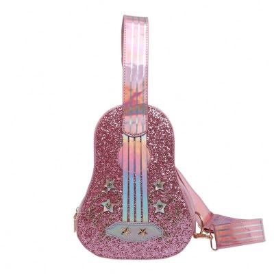 China Creative 2022 Fashion Laser Sequins Diamond Fantasy Violin Guitar Shape Ladies Purses Shoulder Handbag For Woman for sale