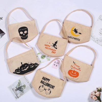 China Canvas Halloween Gift Bag Led Bucket For Kids Candy 18*20cm Led Canvas Gift Lighting Basket for sale