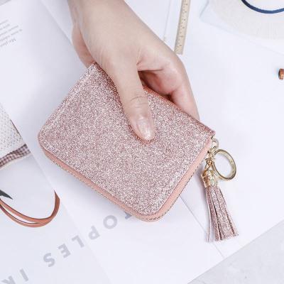 China New Multi Card Glitter Waterproof Minimal Slim Wallets RFID Blocking Credit Card Holder PU Zipper Key Chain Leather Wallet for sale