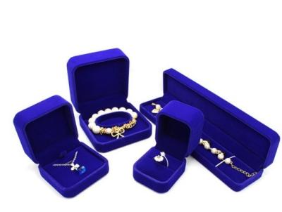 China Blue Flocked Jewelry Velvet Box Bracelet / Ring Glossy Varnishing Gift Boxes for sale