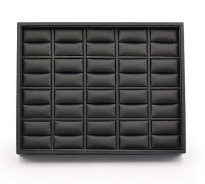 China Black Leatherette Stackable Jewelry Trays , 20 Rings Jewelry Trays For Dresser Drawers for sale