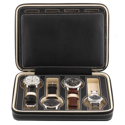 China 8 Grids Watch Display Box Faux Material Zippered Travel Watch Collector for sale