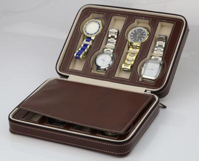 China 8 Slots Brown Watch Display Box Elegant Appearance For Home Jewelry Decoration for sale