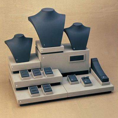 China Cream Black Combination Jewelry Display Stands Set MDF with leatherette for sale