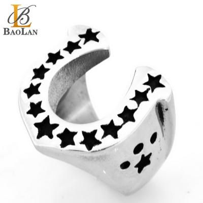 China TRENDY Men's Silver Stainless Steel Horseshoe Ring Star Gift for Horse Lovers High Quality New Hip Hop Trendy Design for sale