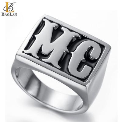 China New Design FASHIONABLE Hot Sale Mens Stainless Steel Initial Letter MC Biker Ring Customize High Quality Fashionable Gift for sale