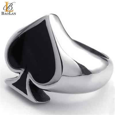 China High Quality Men's Women's Ring Playing Card Poker Spade Black Stainless Steel Hiphop New Design Hot Sale Gift for sale