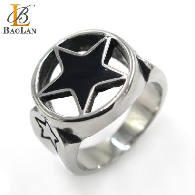 China High Quality Men's Ring Vintage Hip Hop New Hip Hop Silver Black Star Stainless Steel Stainless Steel Design Hot Selling Gift for sale