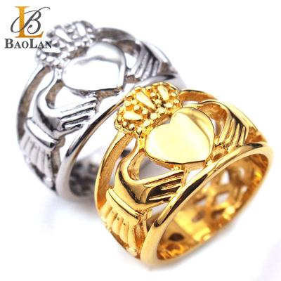 China Cute High Quality Men's Ring Biker Hand Heart Crown Silver Vintage Stainless Steel Design Hot Selling Gift for sale