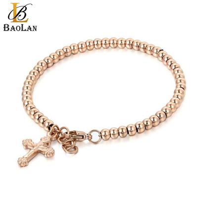 China Religious Stainless Steel Bracelet Pearl Cross Link Chain For Women Christian Baptism Religious High Quality Guaranteed for sale