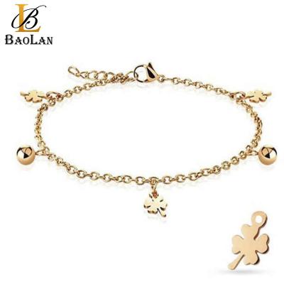 China Fashionable Dangling Charm Rose Gold Stainless Steel Shamrock and Ball Anklet /Bracelet Lucky Gift for Women Girls High Qualit for sale