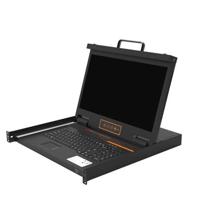 China 2021New Slide Single Rail Design 18.5” Widescreen VGA LCD KVM Console Rack Mount KVM Console for sale