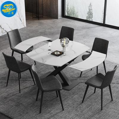 China Home Extendable Modern Simple Furniture Style Dining Table and Chair Functional Rectangular Marble Top Set for sale