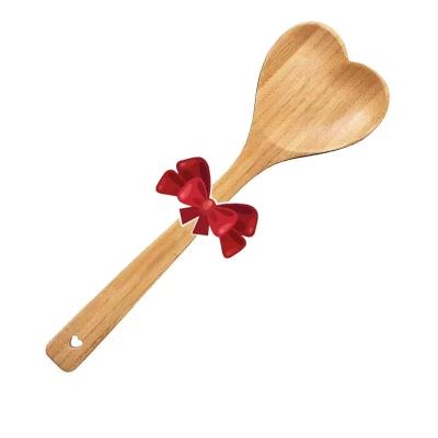 China Amazon Kitchen Bamboo Wooden Utensil Heart Sustainable Hot Selling Serving Mixing Spoon Long Handle Baking Stirring Spoon for sale