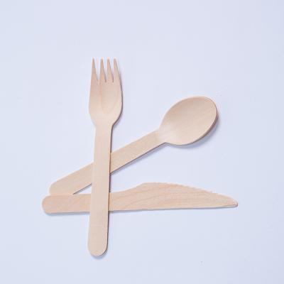 China SPT Biodegradable Eco-friendly Wooden Spoons Knife Fork Disposable Materials Stocked Wooden Dishes Sets Tableware Tableware for sale