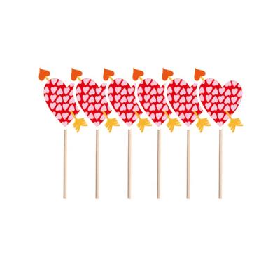 China Safe Wholesale Wedding Decoration Cupcake Topper Hot Sale Heart-shaped Printing Toothpicks for sale